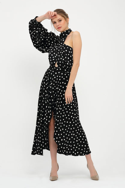 One Sleeve Polka Dot Dress