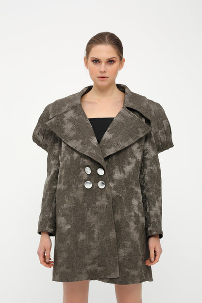 Striped Shoulder Detailed Gray Coat