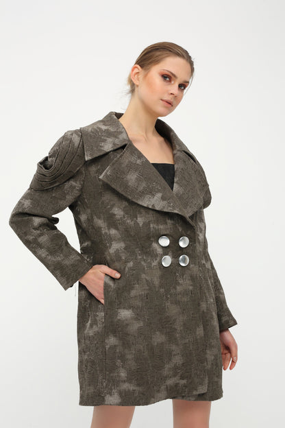 Striped Shoulder Detailed Gray Coat