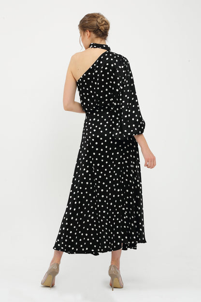 One Sleeve Polka Dot Dress