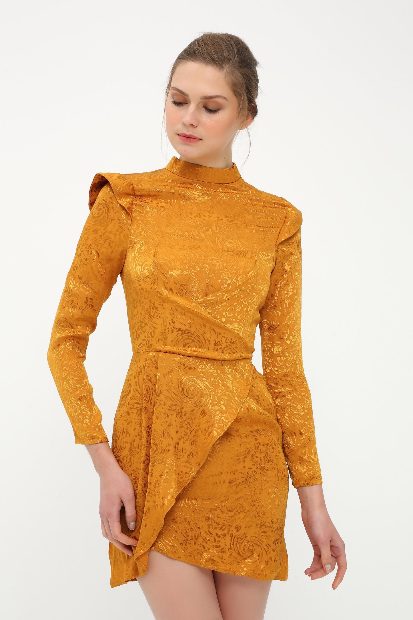 Mustard Stand Collar Dress