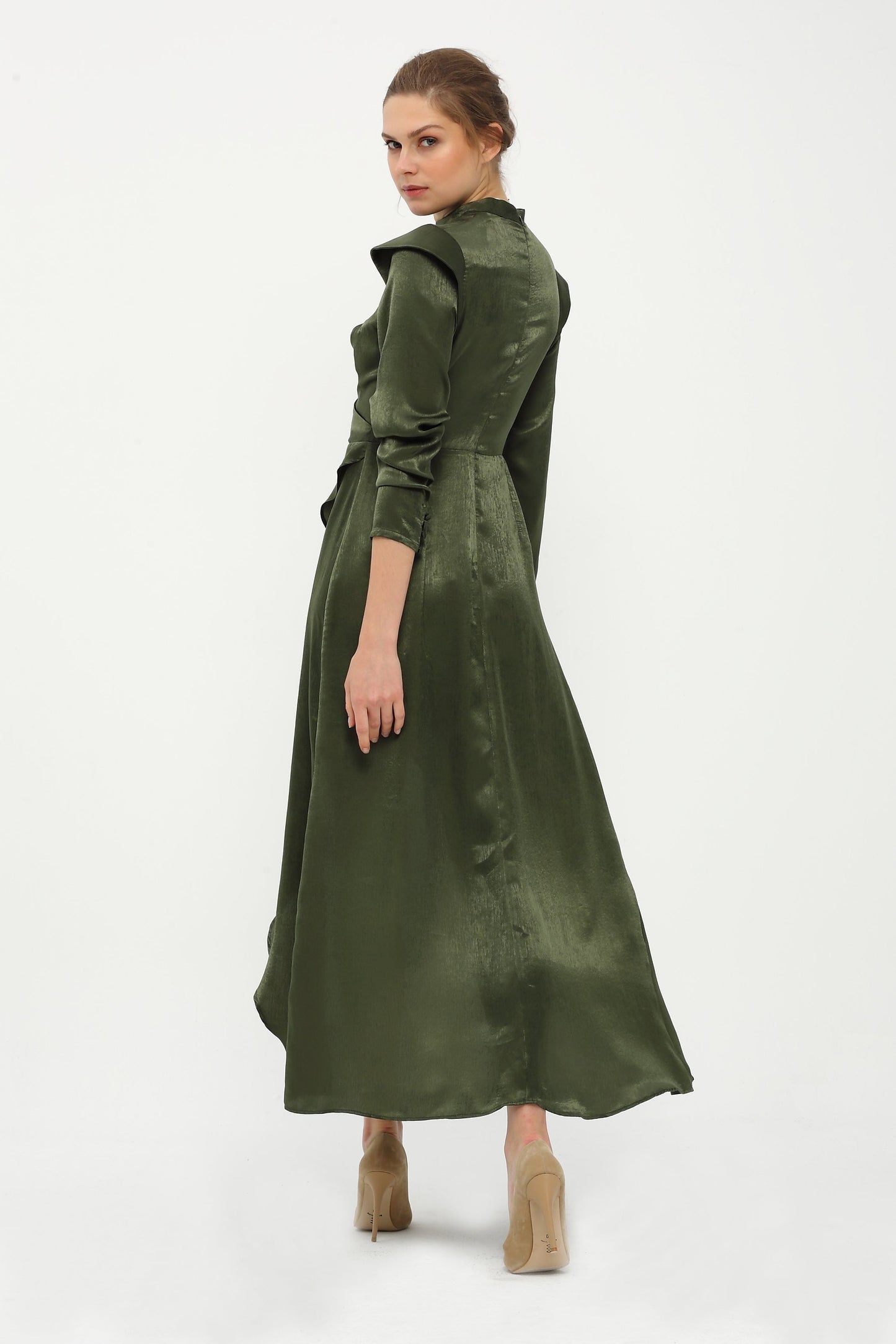 Dark Green Long Stand Collar Dress