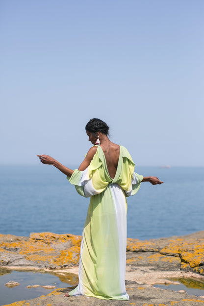 Ruffled on Shoulder Long Dress