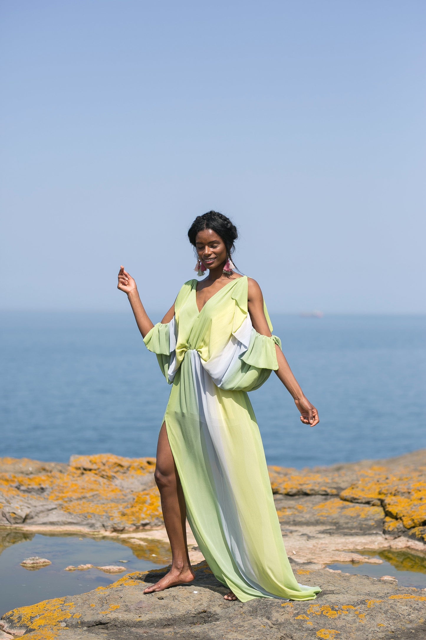 Ruffled on Shoulder Long Dress