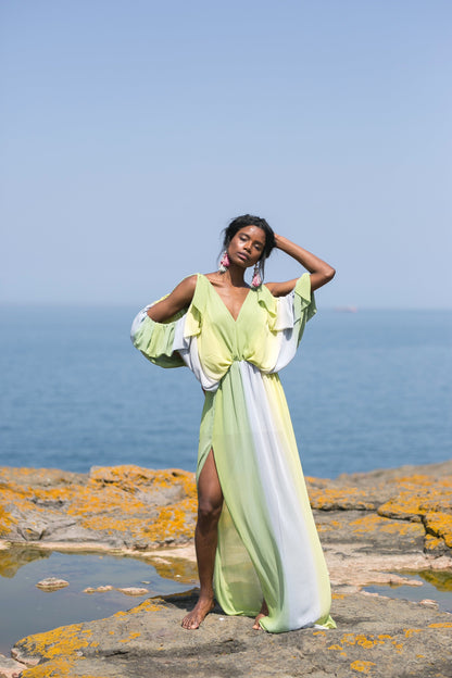 Ruffled on Shoulder Long Dress