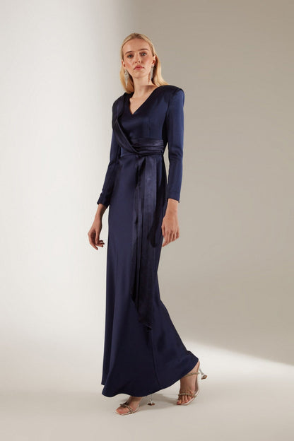 V-Neck Shawl Saks Evening Dress