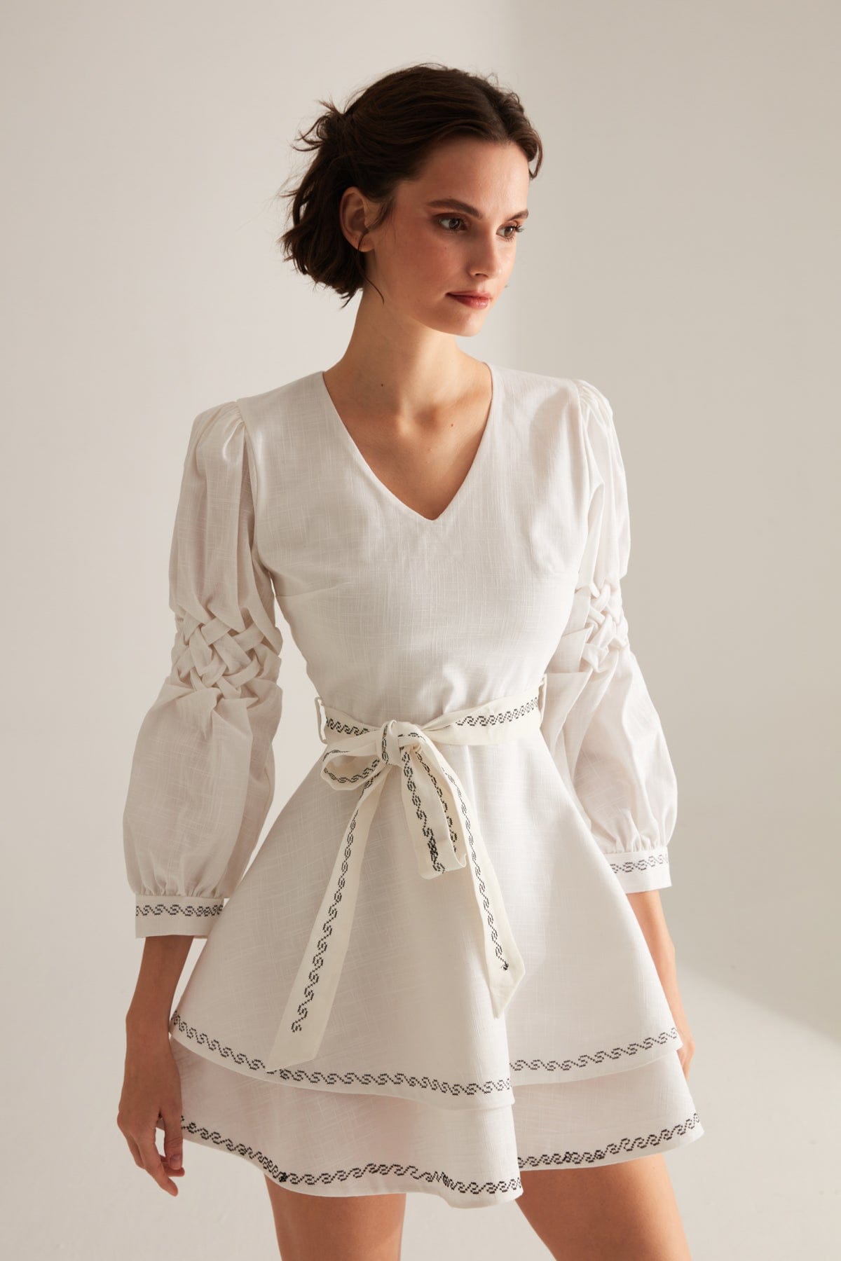 White Embroidered Layered Flounce Dress