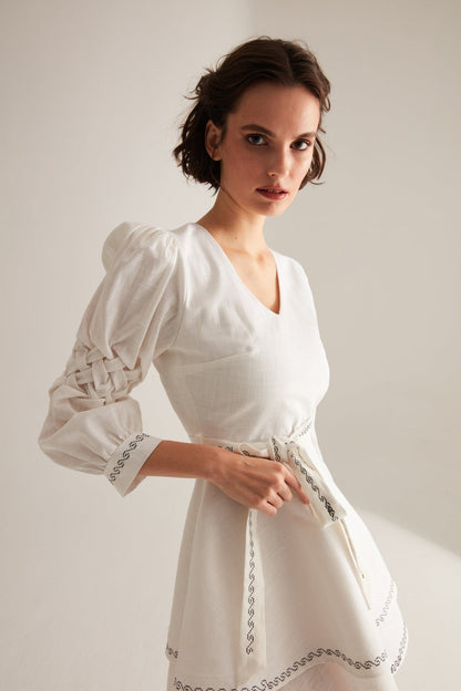 White Embroidered Layered Flounce Dress