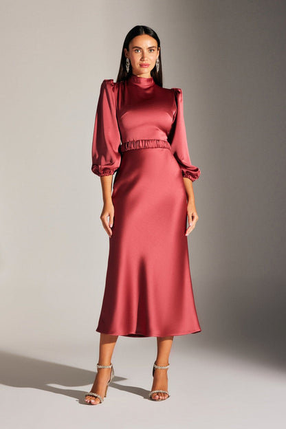 BERTHE MAJIN COLLAR VENICE RED DRESS