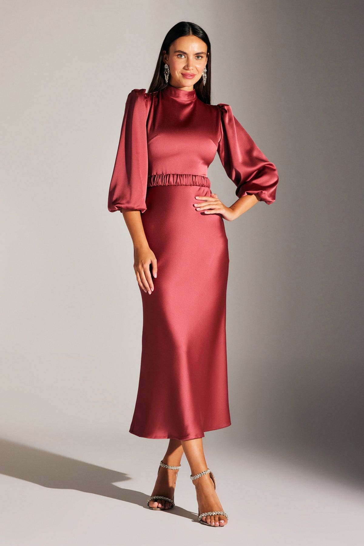 BERTHE MAJIN COLLAR VENICE RED DRESS