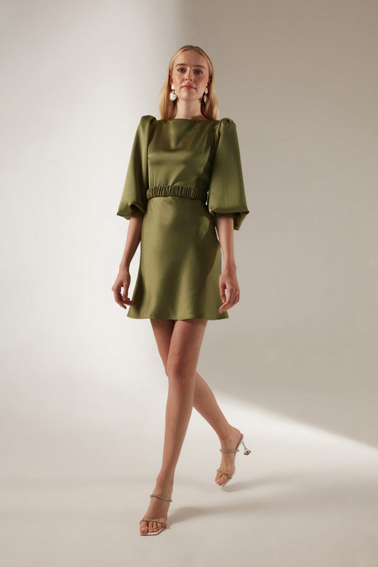 Khaki Minikleid mit Ballonärmeln