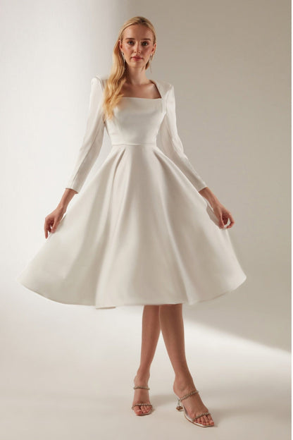 Wadding White Rim Midi Dress 5232