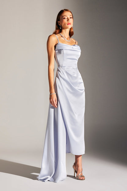 Violet Light Blue Strappy Draped Dress