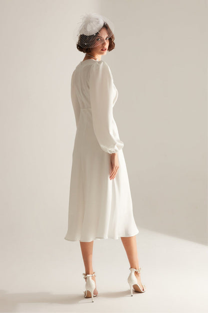 Merry White Double Breasted Collar Flared Dress