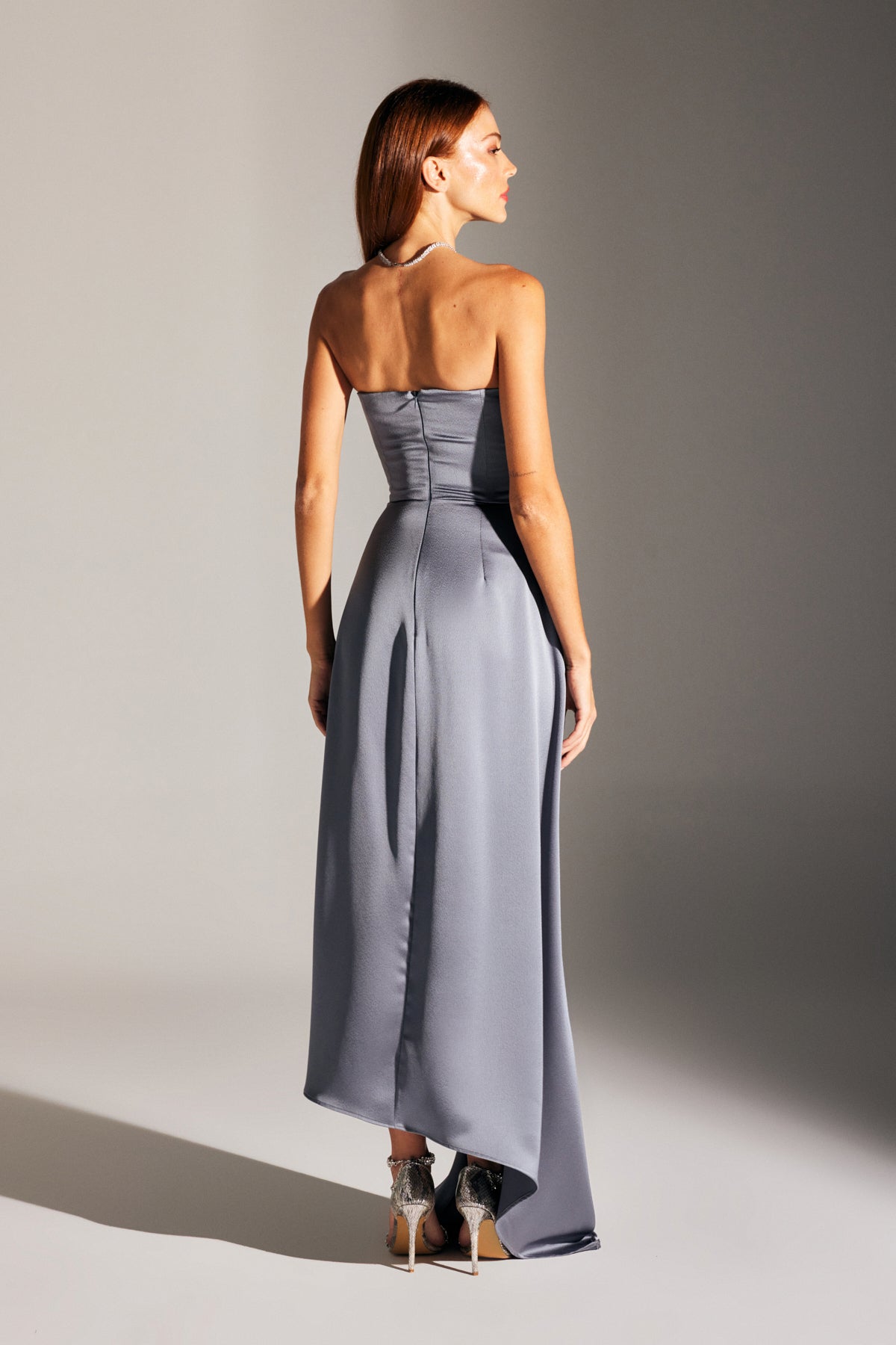 MORIE GRAY STRAPLESS EVENING DRESS