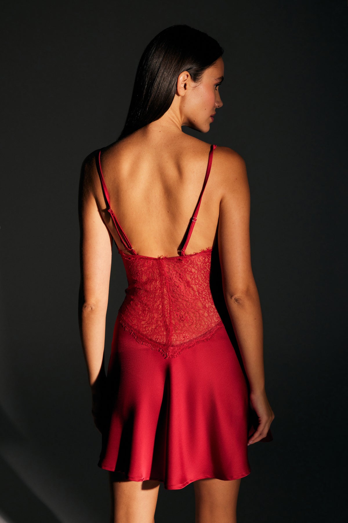 SERENA LACED SATIN DARK RED NIGHTWEAR DRESS