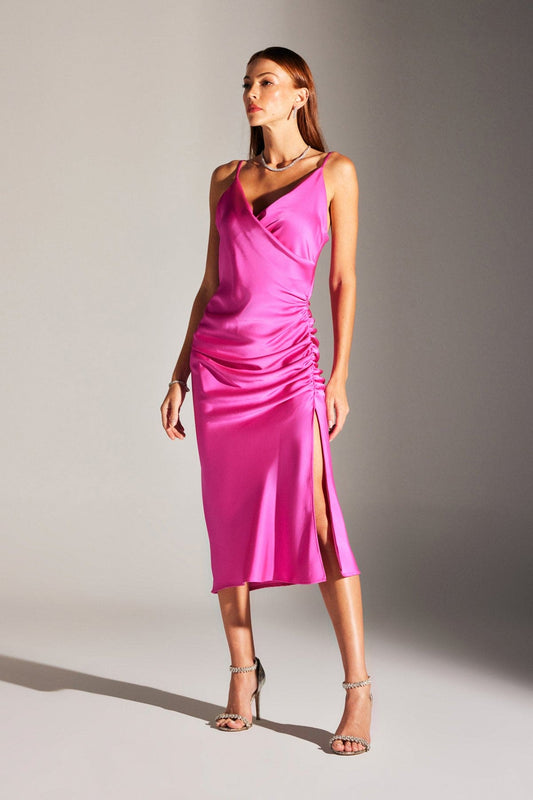 ZOLENIE DRAPED STRAPPED Fuchsia Evening Dress