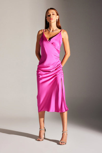 ZOLENIE DRAPIERTES, RIEMENFUCHSIA-Abendkleid