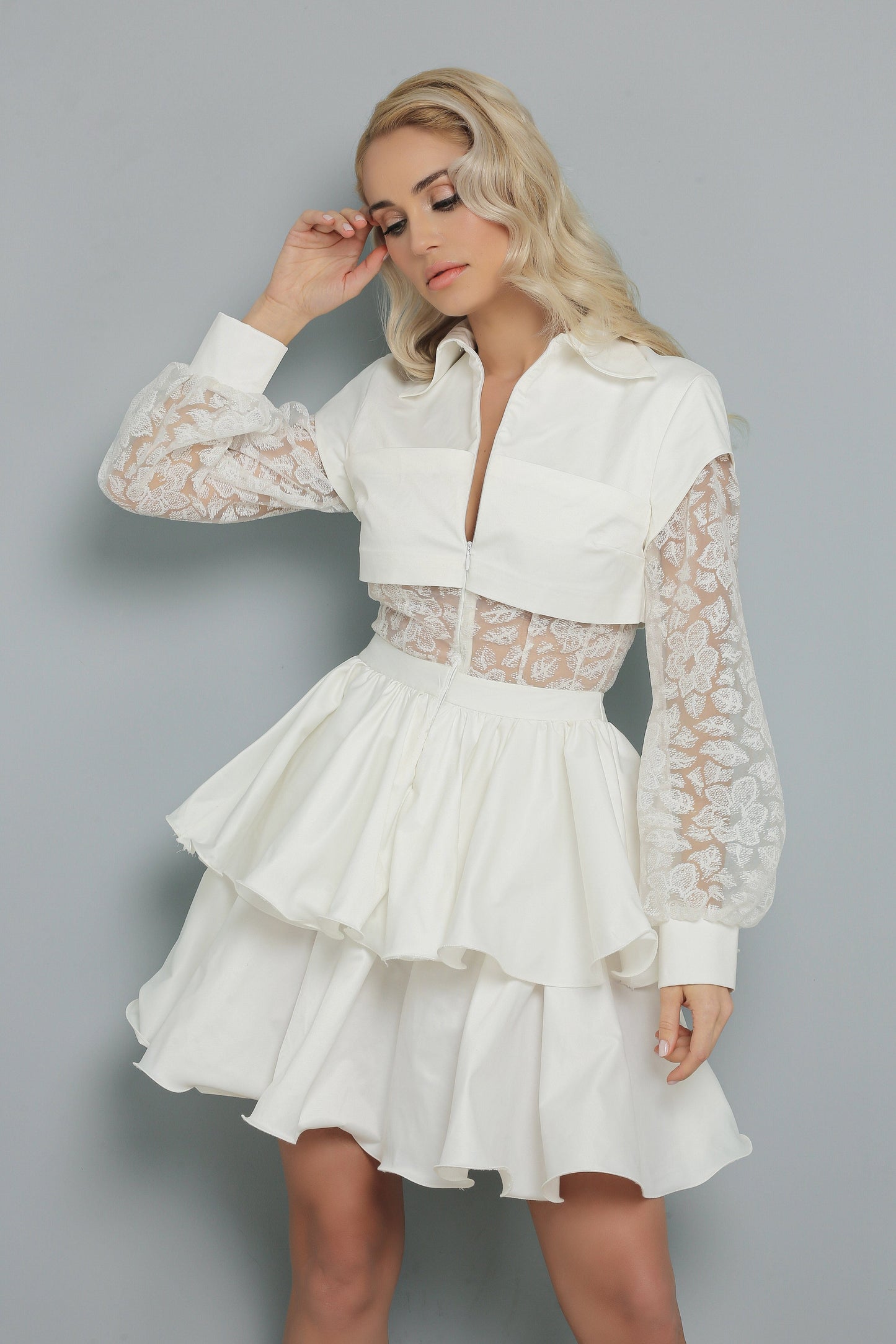 Corset Detailed Ruffle White Dress