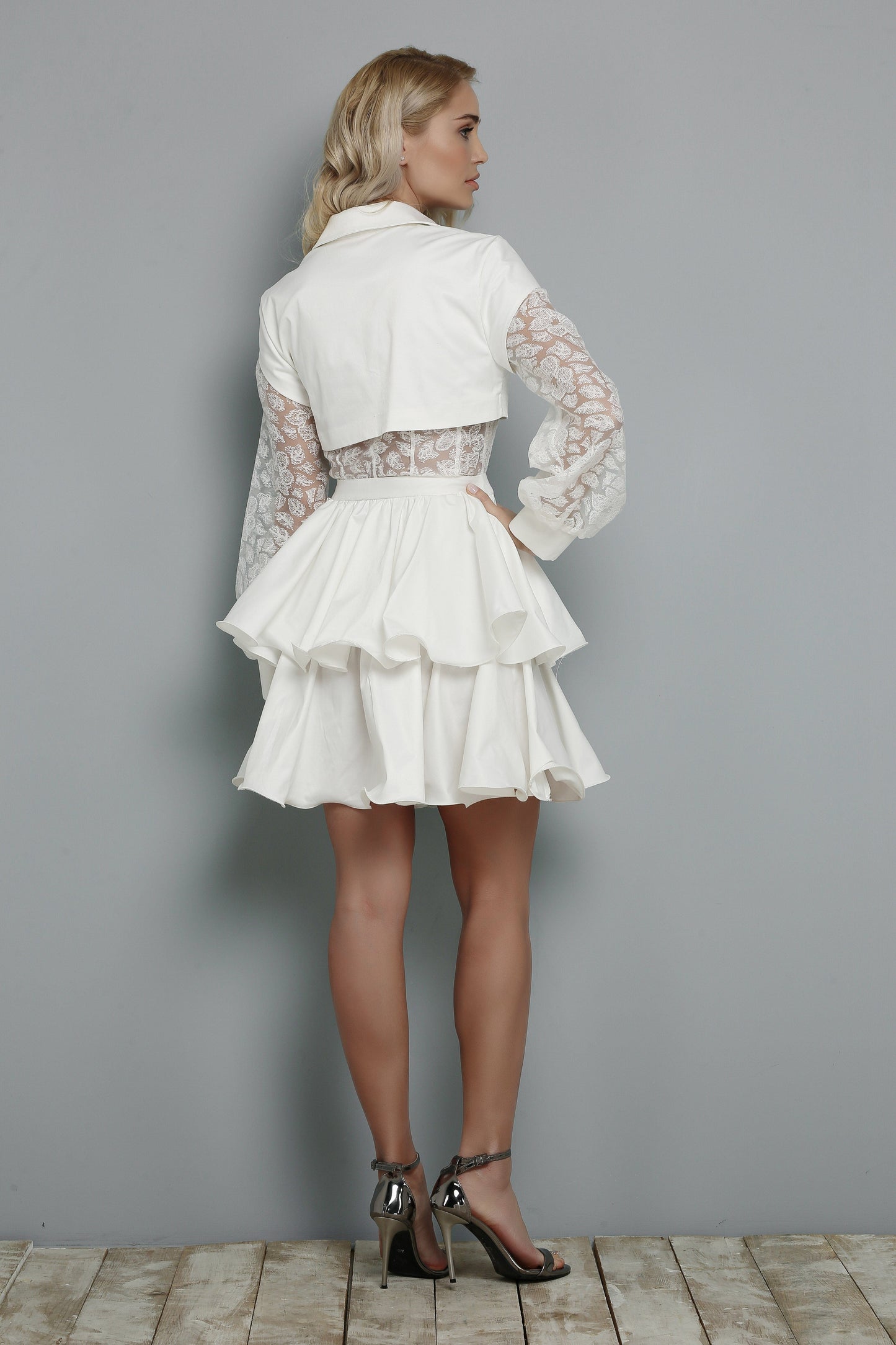 Corset Detailed Ruffle White Dress