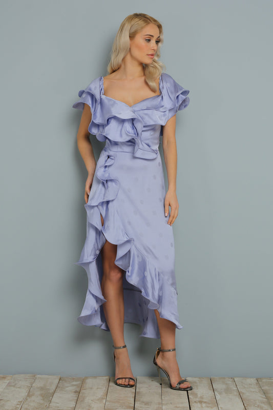 Volan Detailed Lilac Dress