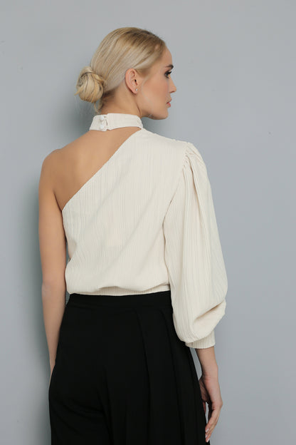 Pleated One-Sleeve Blouse